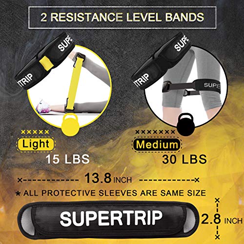 Supertrip Resistance Loop Bands with Protective Sleeves Booty Bands for Women Men 2 Pack Latex Resistance Bands and 1 Pair Non-Slip Functional Sleeves Nylon Webbing Neoprene Padding - Image 3