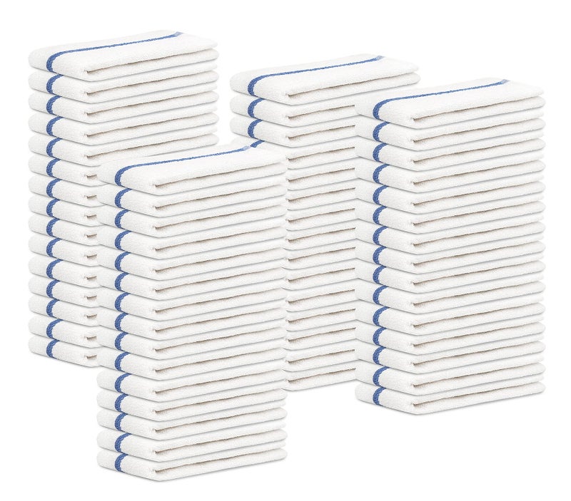 STF Linen Bar Mops Blue Stripe Pack of 60 Kitchen Towels 16x19 MultiPurpose for Home Restaurant and Cleaning White Absorbent Washcloth Dishcloths Sets Reusable Dish Cloths Rags