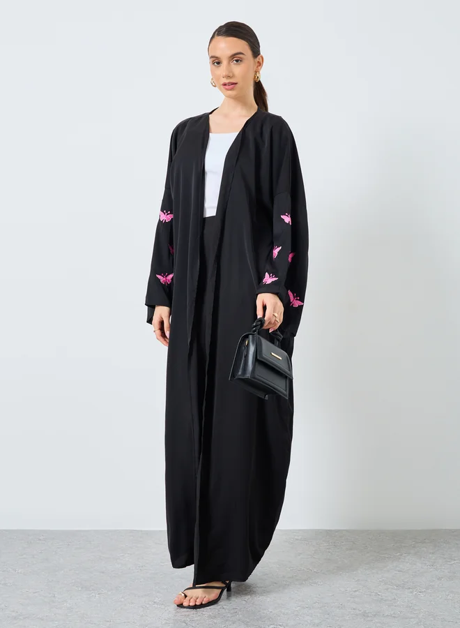 Take Two Take Two Embroidered Butterfly Open Front Abaya