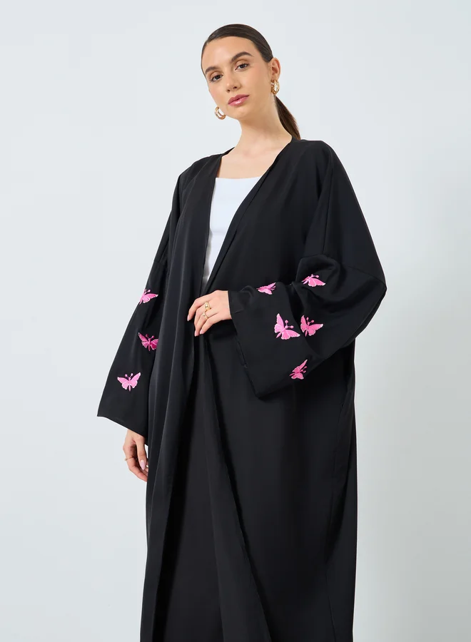 تايك تو Take Two Embroidered Butterfly Open Front Abaya