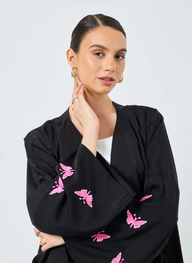 تايك تو Take Two Embroidered Butterfly Open Front Abaya