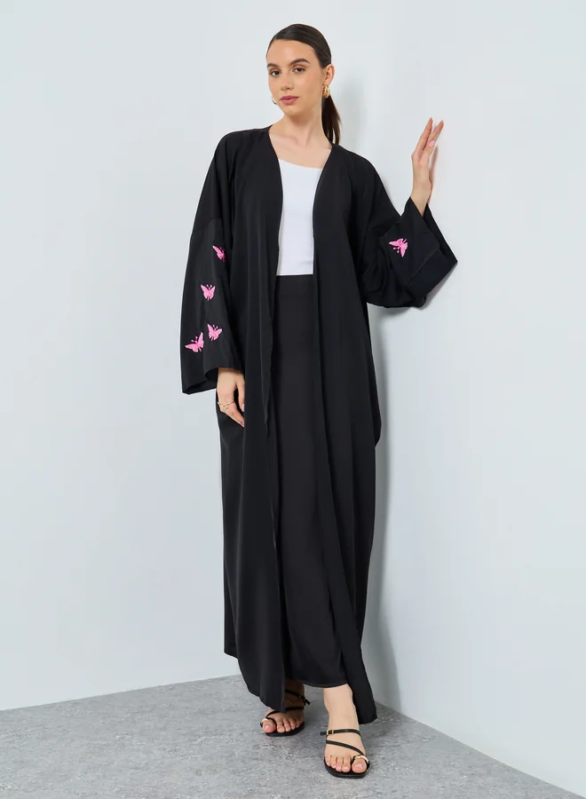 Take Two Take Two Embroidered Butterfly Open Front Abaya