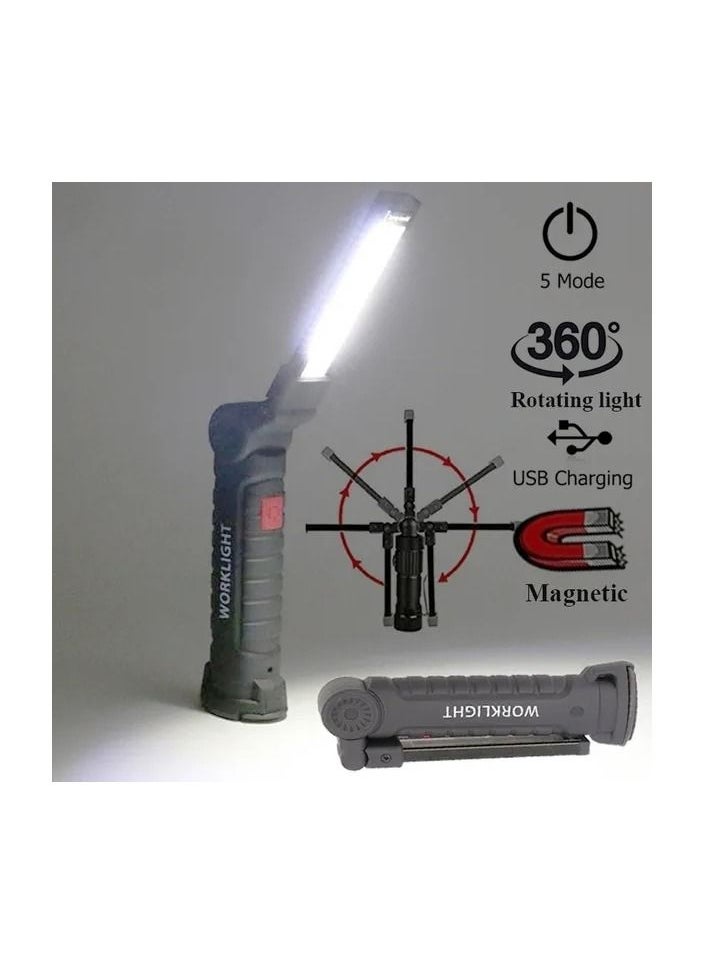 Generic - 1-Piece Portable LED Work Light,USB Rechargeable Lamp with Magnetic Base Using Emergency,Collapsible Led Flashlight Torch for Car Repair Camping Home,Colour Black - Image 1
