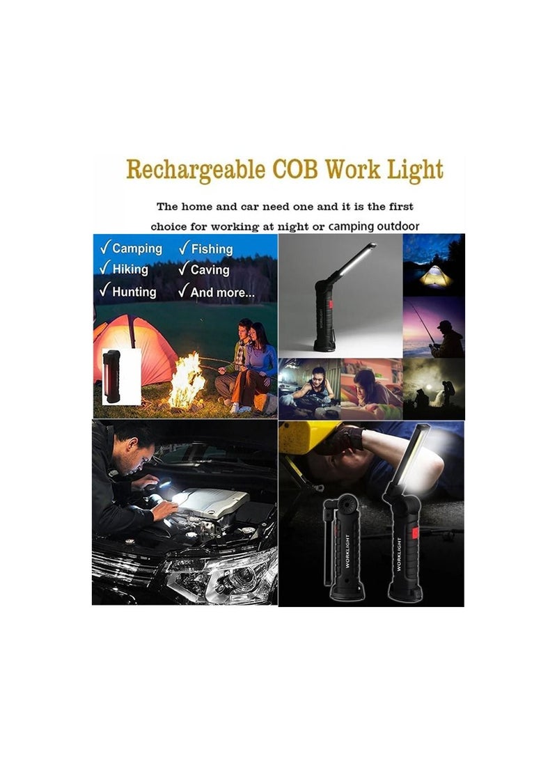 Generic - 1-Piece Portable LED Work Light,USB Rechargeable Lamp with Magnetic Base Using Emergency,Collapsible Led Flashlight Torch for Car Repair Camping Home,Colour Black - Image 1