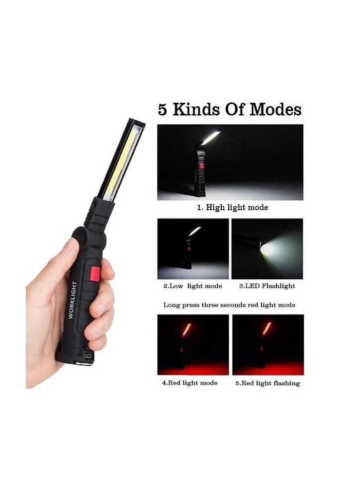 Generic - 1-Piece Portable LED Work Light,USB Rechargeable Lamp with Magnetic Base Using Emergency,Collapsible Led Flashlight Torch for Car Repair Camping Home,Colour Black - Image 1