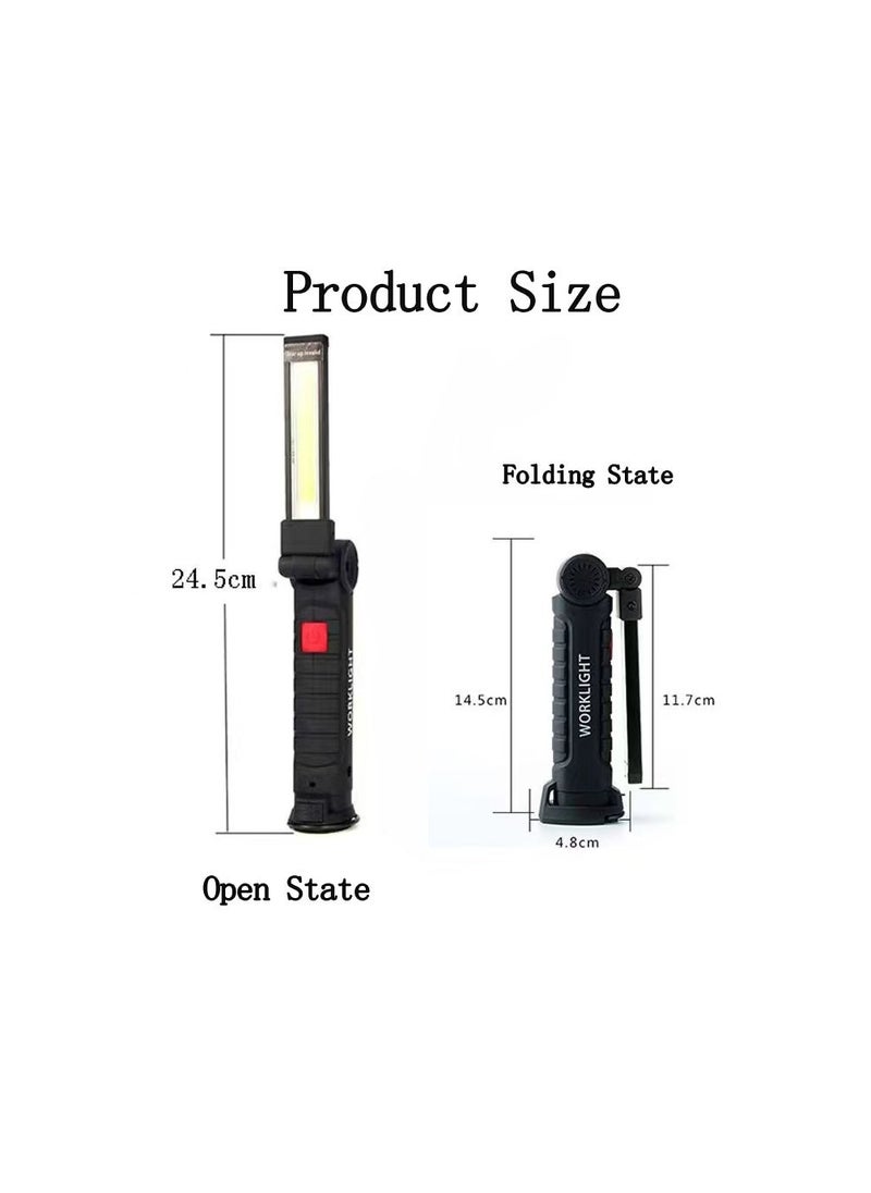 Generic - 1-Piece Portable LED Work Light,USB Rechargeable Lamp with Magnetic Base Using Emergency,Collapsible Led Flashlight Torch for Car Repair Camping Home,Colour Black - Image 1