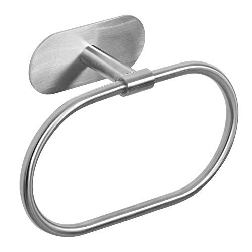 HouseAid Self Adhesive Towel Ring for Bathroom, Stainless Steel Adhesive Hand Towel Holder, No Drilling Modern Hand Towel Hanger, Brushed Nickel - Image 1