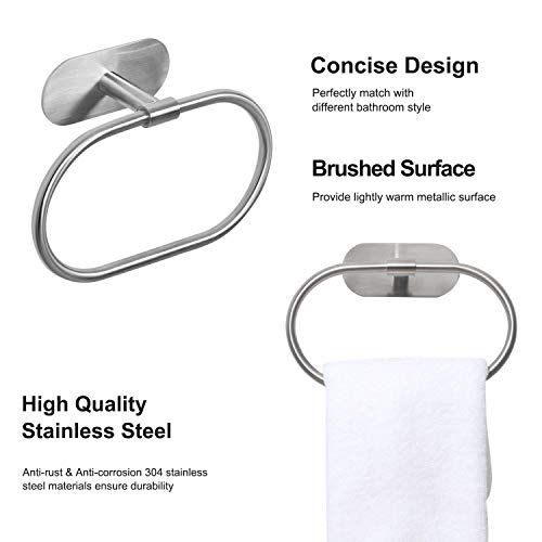 HouseAid Self Adhesive Towel Ring for Bathroom, Stainless Steel Adhesive Hand Towel Holder, No Drilling Modern Hand Towel Hanger, Brushed Nickel - Image 4