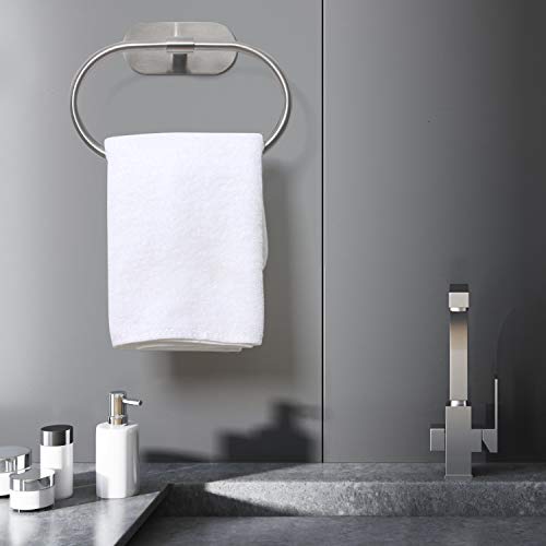 HouseAid Self Adhesive Towel Ring for Bathroom, Stainless Steel Adhesive Hand Towel Holder, No Drilling Modern Hand Towel Hanger, Brushed Nickel - Image 2