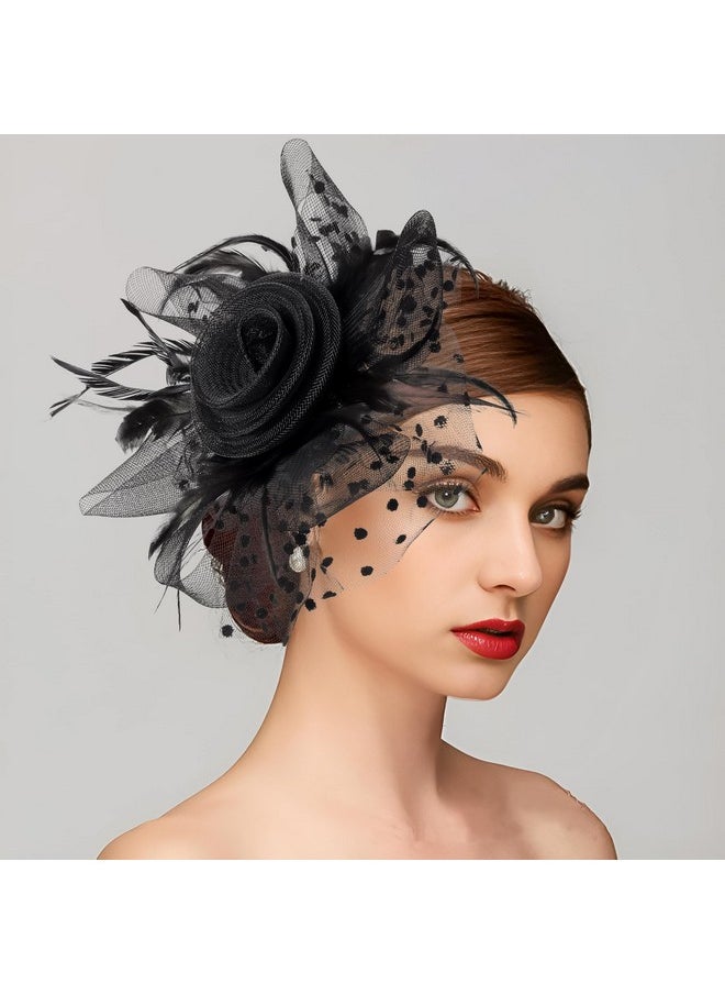 Zifengcer - Fascinator Headband,Fascinators Hats For Women，Cocktail And Party Fascinator Hair Clip With Feathers, Flowers And Mesh,Kentucky Derby Hats For Women Headband - Image 1