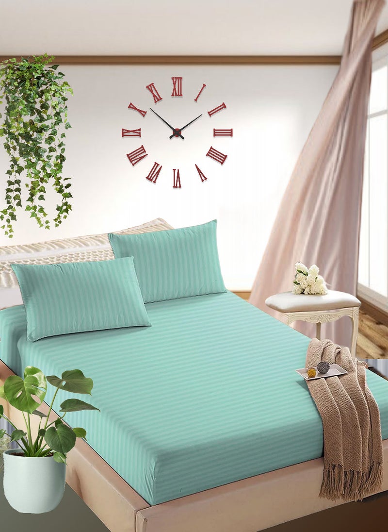 Blueberry Sky Blue King Size Stripe Bed Sheet Set Cotton 200x200+25cm - Image 1