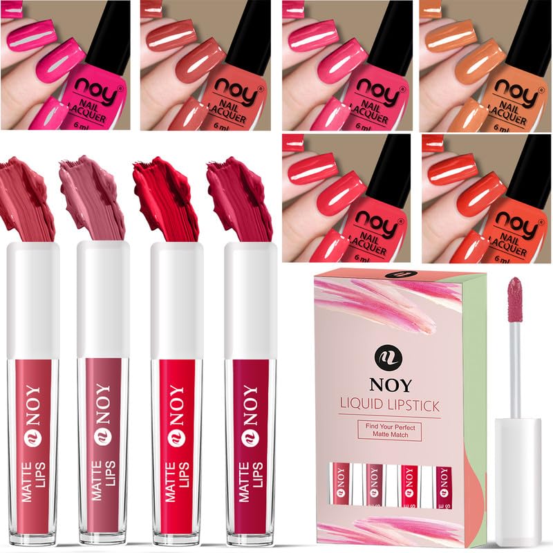 Noy Wedding Nail Paint Kit 107 Chic Glam Set Glossy Nail Paint And LongWear Liquid Lipstick For The Perfect Beauty Look - Image 1
