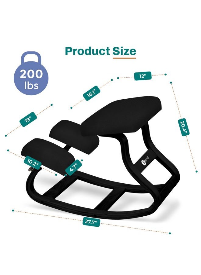 NYPOT Ergonomic Kneeling Chair with Adjustable Seats - Knee Chair for Posture Correction & Kneel Rocking Stool for Desk - Back Pain Relief and Support for Home and Office (Modern, Total Black) - Image 2