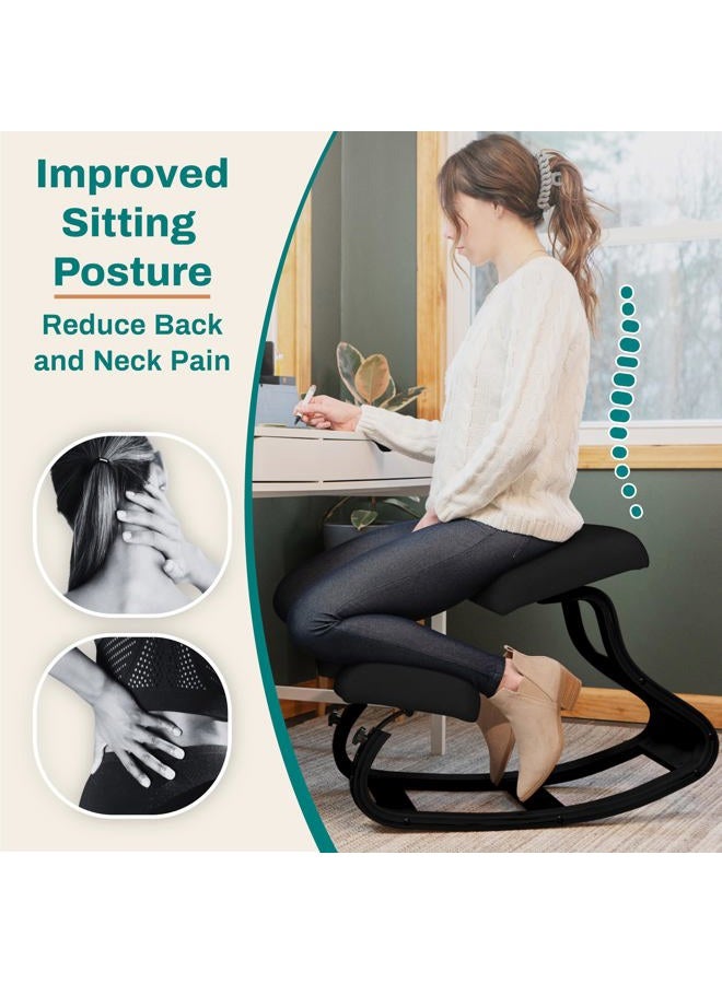 NYPOT Ergonomic Kneeling Chair with Adjustable Seats - Knee Chair for Posture Correction & Kneel Rocking Stool for Desk - Back Pain Relief and Support for Home and Office (Modern, Total Black) - Image 4