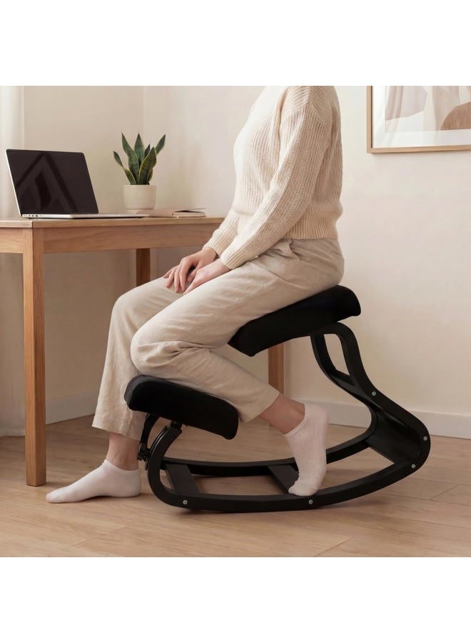 NYPOT Ergonomic Kneeling Chair with Adjustable Seats - Knee Chair for Posture Correction & Kneel Rocking Stool for Desk - Back Pain Relief and Support for Home and Office (Modern, Total Black) - Image 1