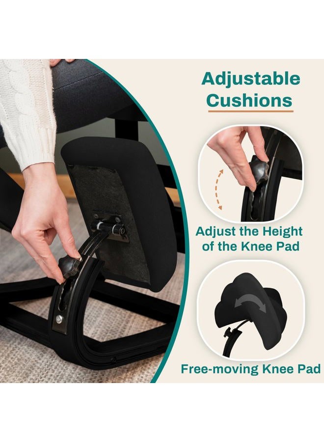 NYPOT Ergonomic Kneeling Chair with Adjustable Seats - Knee Chair for Posture Correction & Kneel Rocking Stool for Desk - Back Pain Relief and Support for Home and Office (Modern, Total Black) - Image 3