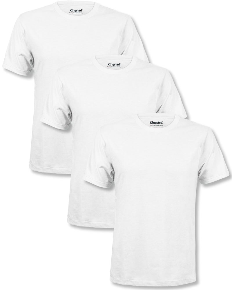Kingsted White Men's T-Shirts Pack - Royally Comfortable - Super Soft Cotton Blend - Short Sleeve Tagless Crewneck - Plain Classic Tees (3 Pack, White, Medium) - Image 1