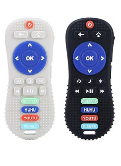 ECVV ECVV 2 Pack Silicone Baby Teething Toys Remote Control Shape Baby Relief Teether BPA Free Remote Teether Chew Toys for Toddlers Infant (Black & Gray)  - Image 1