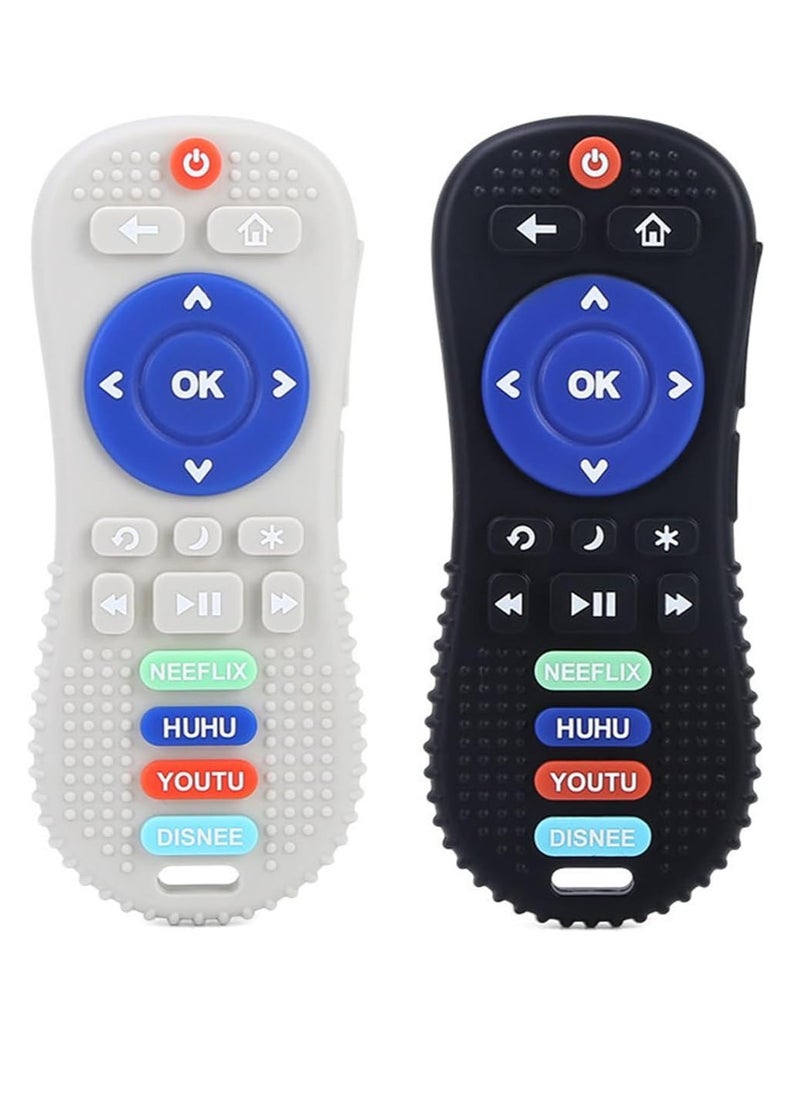 ECVV ECVV 2 Pack Silicone Baby Teething Toys Remote Control Shape Baby Relief Teether BPA Free Remote Teether Chew Toys for Toddlers Infant (Black & Gray)  - Image 1