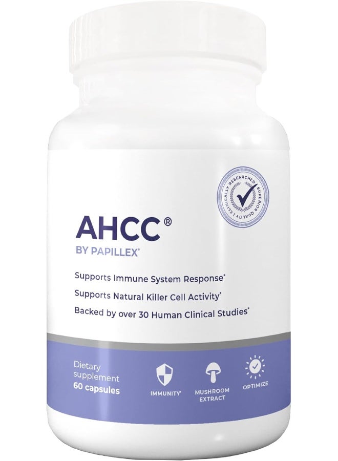 Papillex AHCC Supplement - Maximum Strength - Natural Immune Support Extract - Maintains Natural Killer Cell Activity - 20+ Human Research Studies - 60 Veggie Capsules (1 Pack) - Image 1