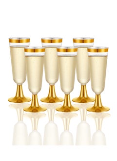 KASTWAVE 6 Pack Plastic Flutes Gold Cups 5OZ Glasses With Rim Elegant Stylish Premium Quality Disposable Wedding Party  - Image 1