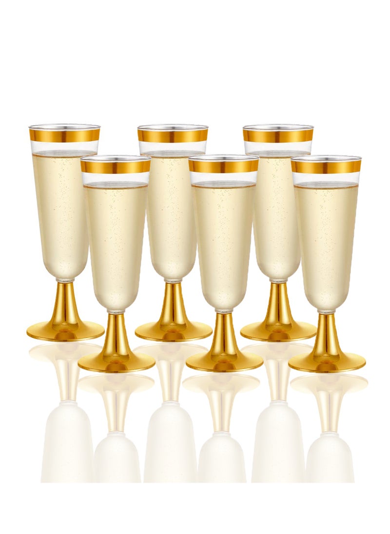 KASTWAVE 6 Pack Plastic Flutes Gold Cups 5OZ Glasses With Rim Elegant Stylish Premium Quality Disposable Wedding Party  - Image 1