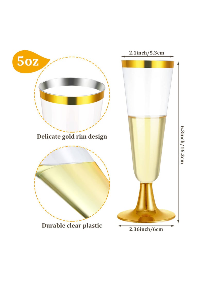 KASTWAVE 6 Pack Plastic Flutes Gold Cups 5OZ Glasses With Rim Elegant Stylish Premium Quality Disposable Wedding Party  - Image 3