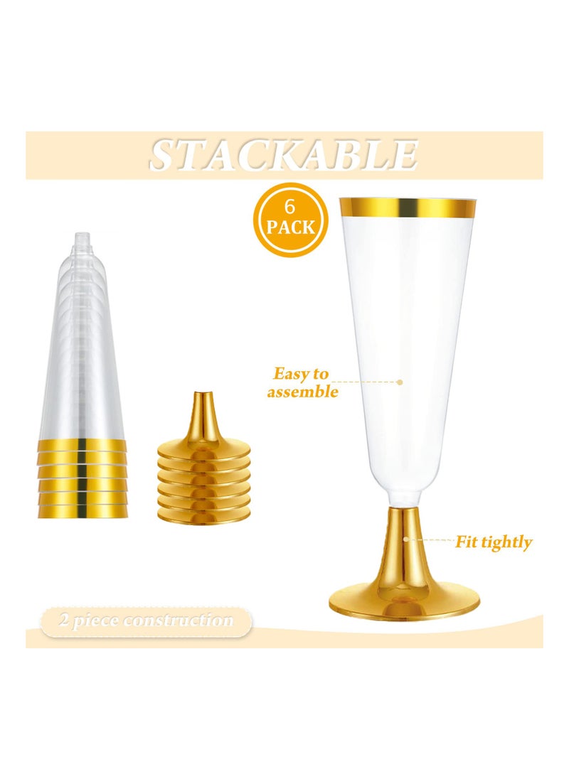 KASTWAVE 6 Pack Plastic Flutes Gold Cups 5OZ Glasses With Rim Elegant Stylish Premium Quality Disposable Wedding Party  - Image 2