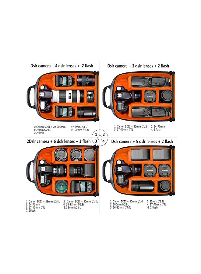 Neewer flexible partition camera padded backpack, bag shock insert protection, for SLR DSLR mirrorless cameras and lenses, flash light, radio releases and other accessories, orange interior - Image 5