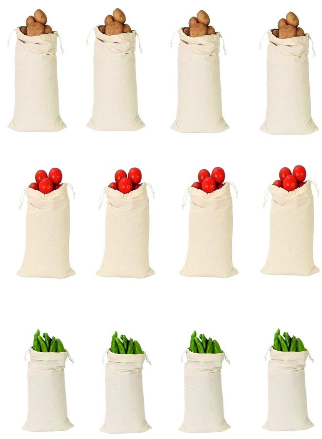 OREAYU ™ 12 Muslin Cotton Drawstring bag Multipurpose Kitchen Storage Bags - Fridge Bags - Reusable Bags - Grocery Bags - Refrigerator Bag -Vegetable & Fruit Storage Bags 12 Bags - Image 1