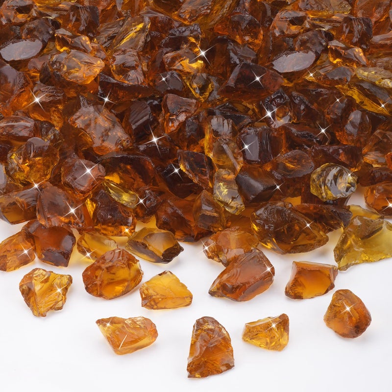 Mr. Fireglass Mr Fireglass Crushed Fire Glass for Natural or Propane Fire Pit Fireplace and Landscaping10 lb High Luster Amber 