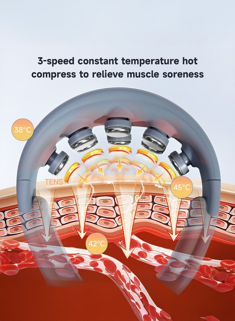 BOMIDI مدلك الرقبة الذكي - مدلك كهربائي ساخن للرقبة والكتفين مع مؤقت تلقائي لمدة 15 دقيقة، بطارية قابلة للشحن بسعة 1500 مللي أمبير، طاقة 5 واط، جهاز محمول لتخفيف الألم والاسترخاء - Image 2