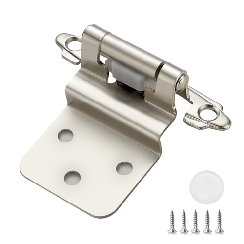 Ravinte Hardware 50 Pack (25 Pairs) 3/8 Inch Insert Kitchen Cabinet Hinges, Satin Nickel Self Closing Hinges for Kitchen Cabinet Doors, Semi-Concealed Cupboard Hardware, Face Mount Hardware, Silver - Image 1