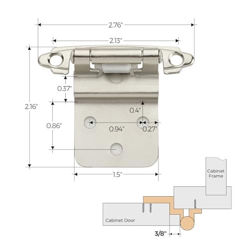 Ravinte Hardware 50 Pack (25 Pairs) 3/8 Inch Insert Kitchen Cabinet Hinges, Satin Nickel Self Closing Hinges for Kitchen Cabinet Doors, Semi-Concealed Cupboard Hardware, Face Mount Hardware, Silver - Image 5