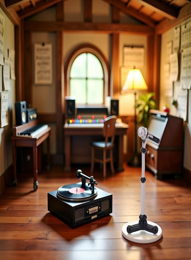 GOUDOGEDC 1/12 Dollhouse Miniature Accessories,Metal Microphone with Stand,Music Room Recording Room Studio Decoration Décor - Image 4