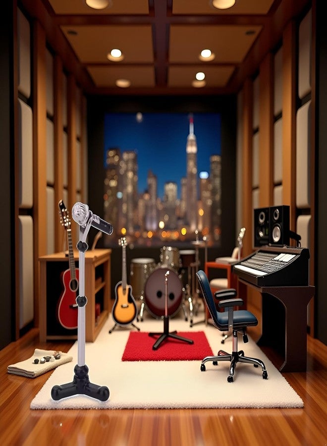 GOUDOGEDC 1/12 Dollhouse Miniature Accessories,Metal Microphone with Stand,Music Room Recording Room Studio Decoration Décor - Image 2