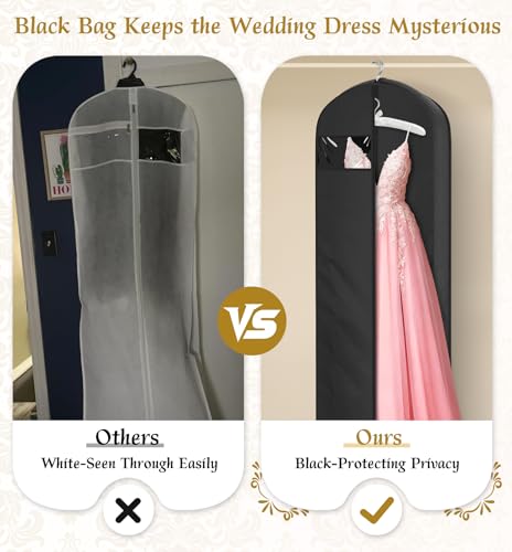 KEETDY 72" Wedding Dress Garment Bag for Travel with 4" Gusseted Long Hanging Dress Bags for Gowns for Women Garment Cover Clothes Storage for Closet, Black - Image 3