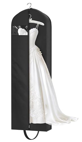 KEETDY 72" Wedding Dress Garment Bag for Travel with 4" Gusseted Long Hanging Dress Bags for Gowns for Women Garment Cover Clothes Storage for Closet, Black - Image 1