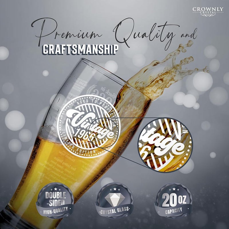 CROWNLY CRYSTAL 60th Birthday Gifts for Men Pint Glass 1966 570 ml Personalised Gifts for Men – Dad Husband Grandad Brother – Gift from Daughter Son Wife - Image 4