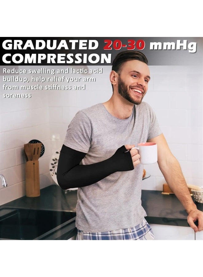 Ailaka Lymphedema Compression Arm Sleeve（Single） with Gauntlet for Men Women - 20-30 mmHg Medical Compression Arm Sleeve Full Arm Support Brace For Pain Relief, Swelling, Edema, Post Surgery Recovery - Image 2
