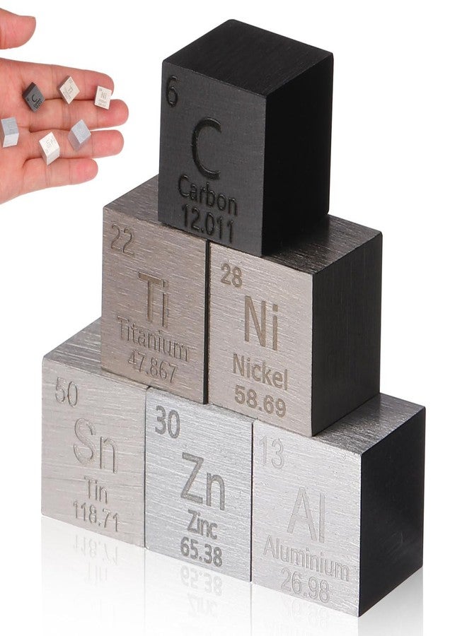 Baluue Educational Stem Element Cubes Set of 6 Tin Titanium Aluminum Zinc Nickel Carbon 0.39 Inch Density Metal Sample Blocks for Science Classroom Teaching and Office Desk Decor - Image 1
