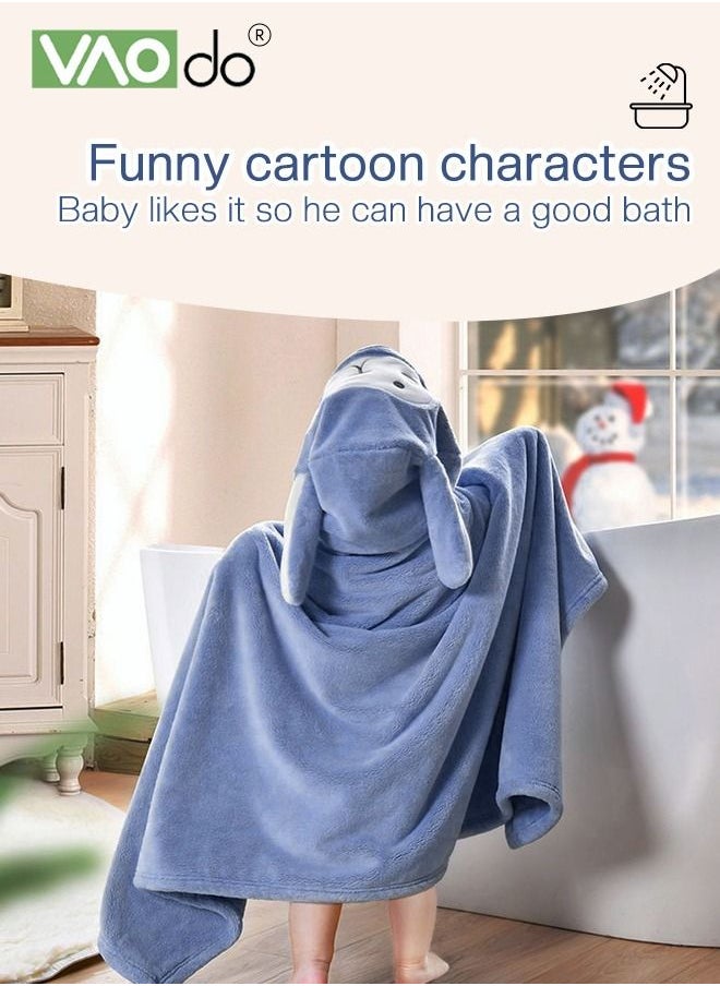 VAOdo - Baby Kids Bath Towel Thick Coral Fleece Fast Absorbent Bathrobe Cloak Can be Worn in All Seasons Suitable for Beach Swimming Bathing 88*150cm±2cm Navy Blue - Image 1