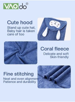 VAOdo Baby Kids Bath Towel Thick Coral Fleece Fast Absorbent Bathrobe Cloak Can be Worn in All Seasons Suitable for Beach Swimming Bathing 88*150cm±2cm Navy Blue  - Image 3