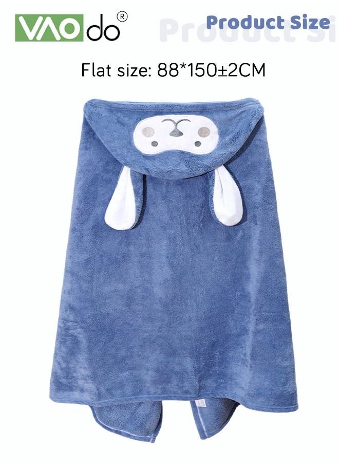 VAOdo - Baby Kids Bath Towel Thick Coral Fleece Fast Absorbent Bathrobe Cloak Can be Worn in All Seasons Suitable for Beach Swimming Bathing 88*150cm±2cm Navy Blue - Image 1