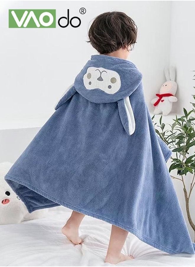 VAOdo - Baby Kids Bath Towel Thick Coral Fleece Fast Absorbent Bathrobe Cloak Can be Worn in All Seasons Suitable for Beach Swimming Bathing 88*150cm±2cm Navy Blue - Image 1