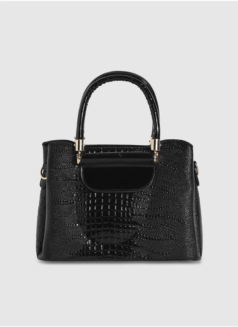 صوص هاوت Structured Croc Handbag - Black