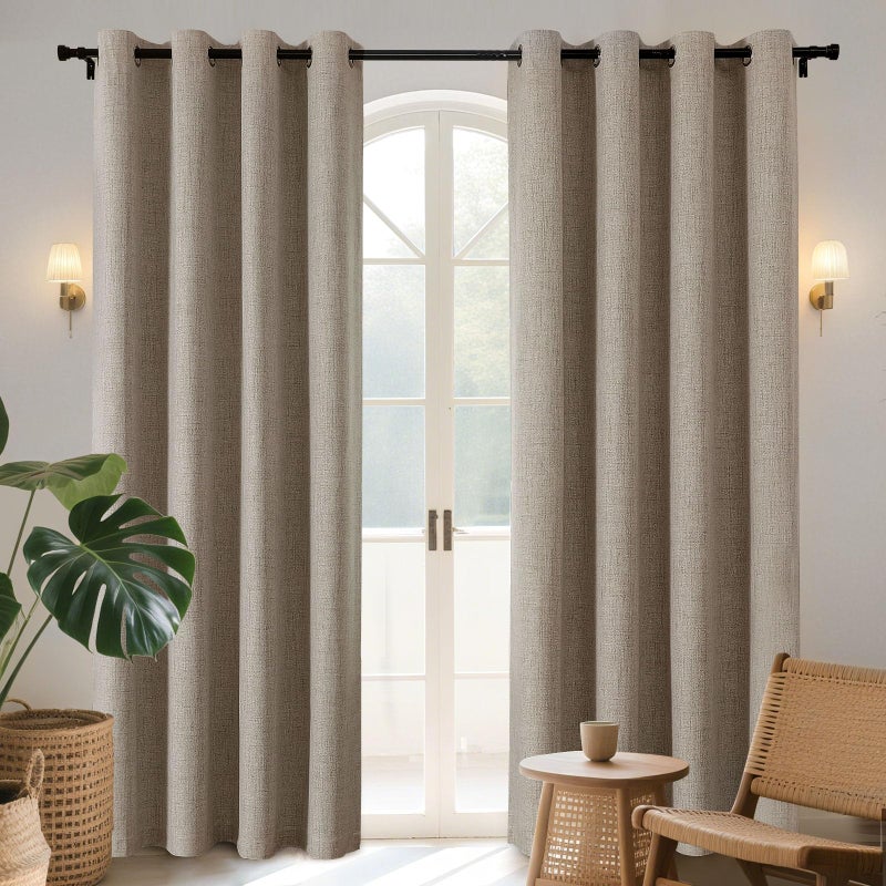 Joydeco Blackout Curtains 72 Inches Long 2 Panels Burg, Room Darkening Curtains for Bedroom, 100% Black Out Textured Thermal Drapes Privacy Protection 2 Panels Set(W52 x L72 Inch, Linen) - Image 1