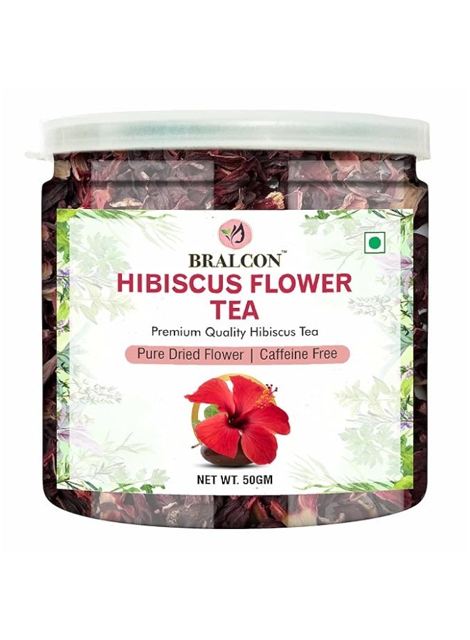 BRALCON Organic Hibiscus Flower Tea- 50g | Premium Hibiscus Tea Leaves| 100% Natural Hibiscus Flower Herbal Tea Whole Leaf | Use for Iced Tea, Cocktails| Improve Digestion - Image 1