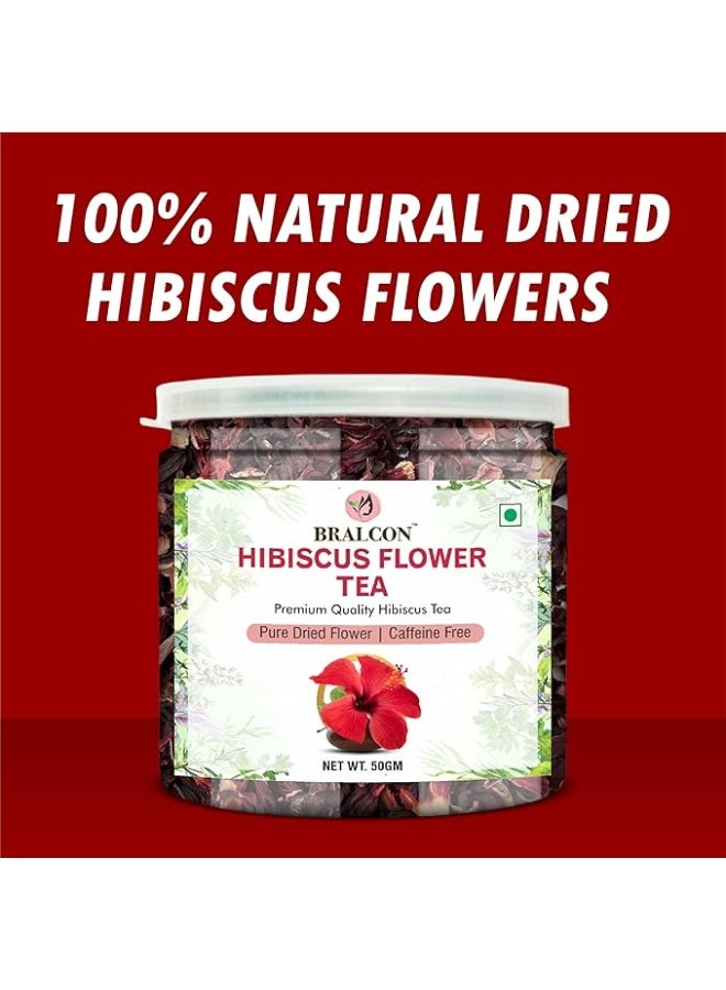 BRALCON Organic Hibiscus Flower Tea- 50g | Premium Hibiscus Tea Leaves| 100% Natural Hibiscus Flower Herbal Tea Whole Leaf | Use for Iced Tea, Cocktails| Improve Digestion - Image 2