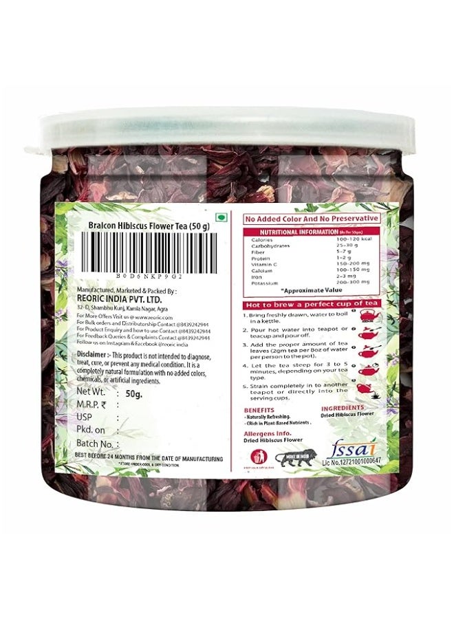 BRALCON Organic Hibiscus Flower Tea- 50g | Premium Hibiscus Tea Leaves| 100% Natural Hibiscus Flower Herbal Tea Whole Leaf | Use for Iced Tea, Cocktails| Improve Digestion - Image 3